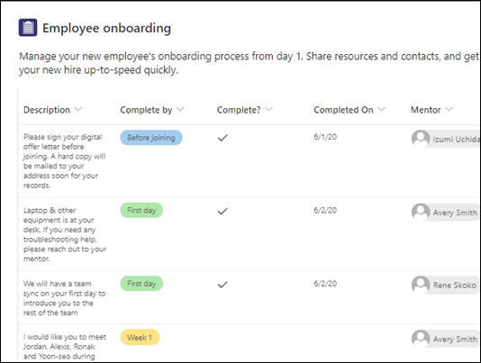 Employee onboarding template for SharePoint lists