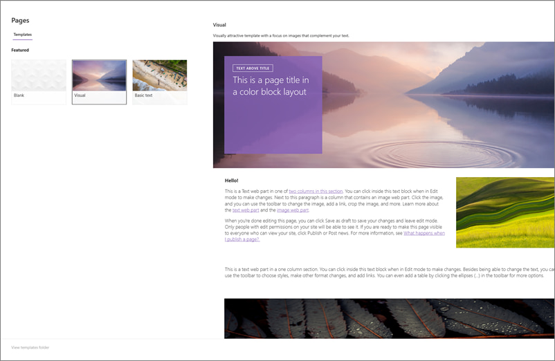 Creating a SharePoint page from a template
