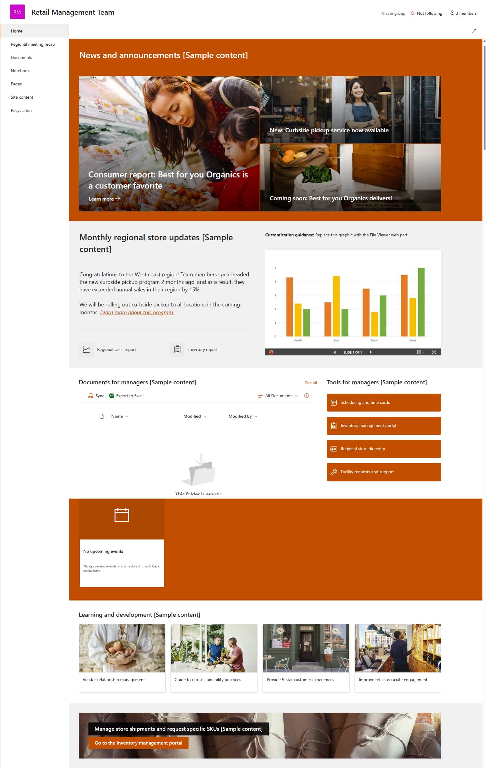 Example of a SharePoint template for a team site
