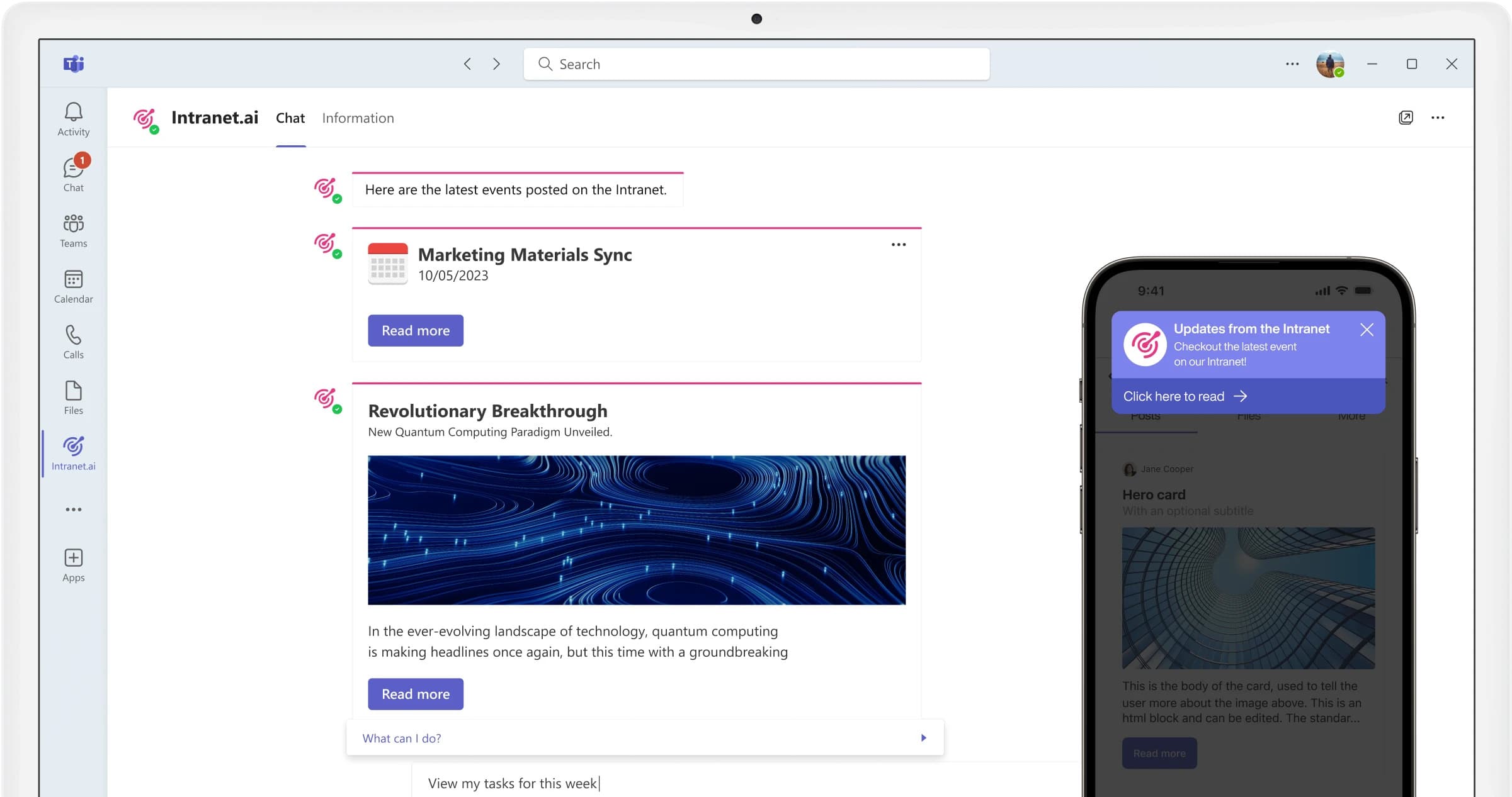Integration between the SharePoint intranet and Microsoft Teams through intranet.ai push notifications
