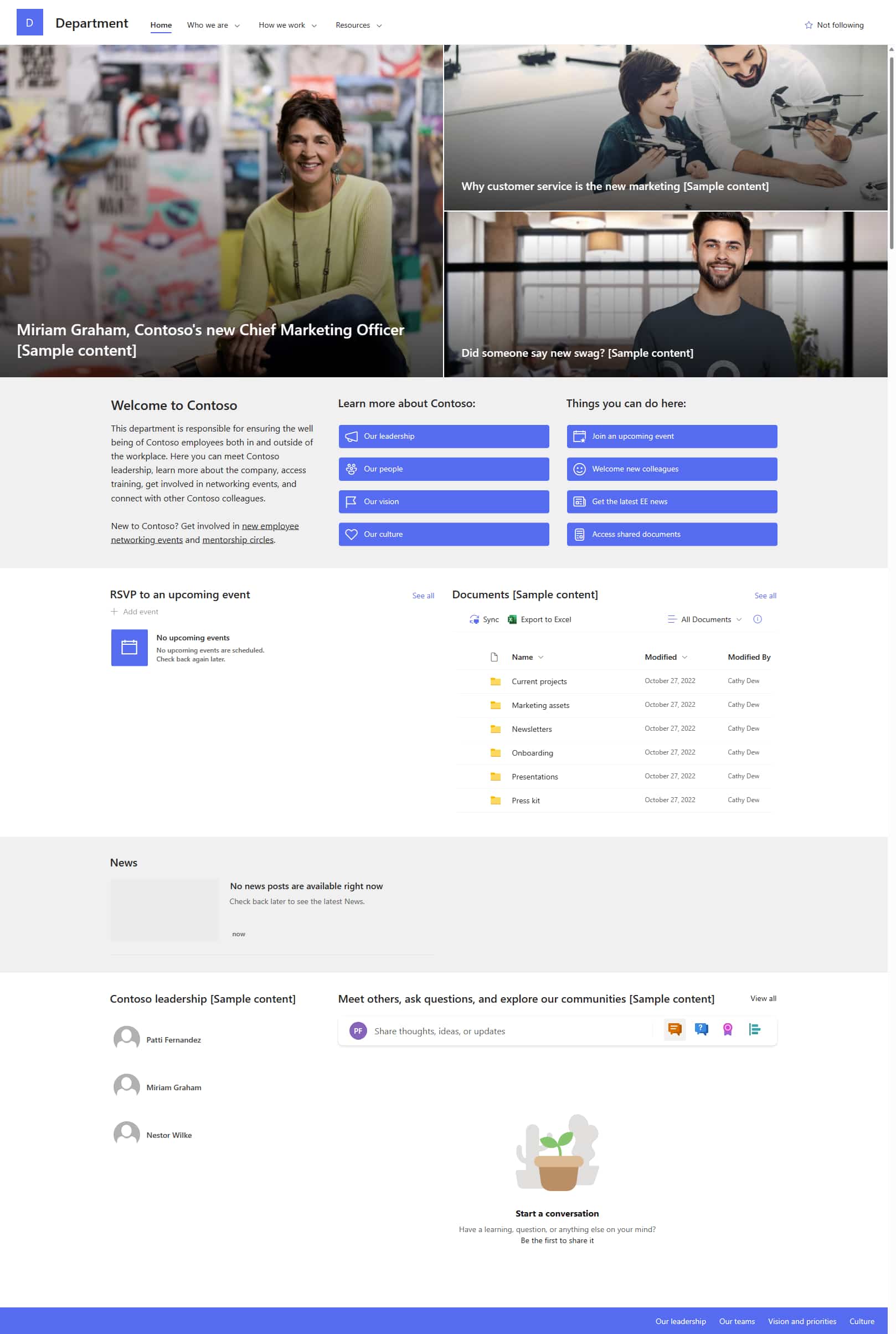 Template for creating a SharePoint department site