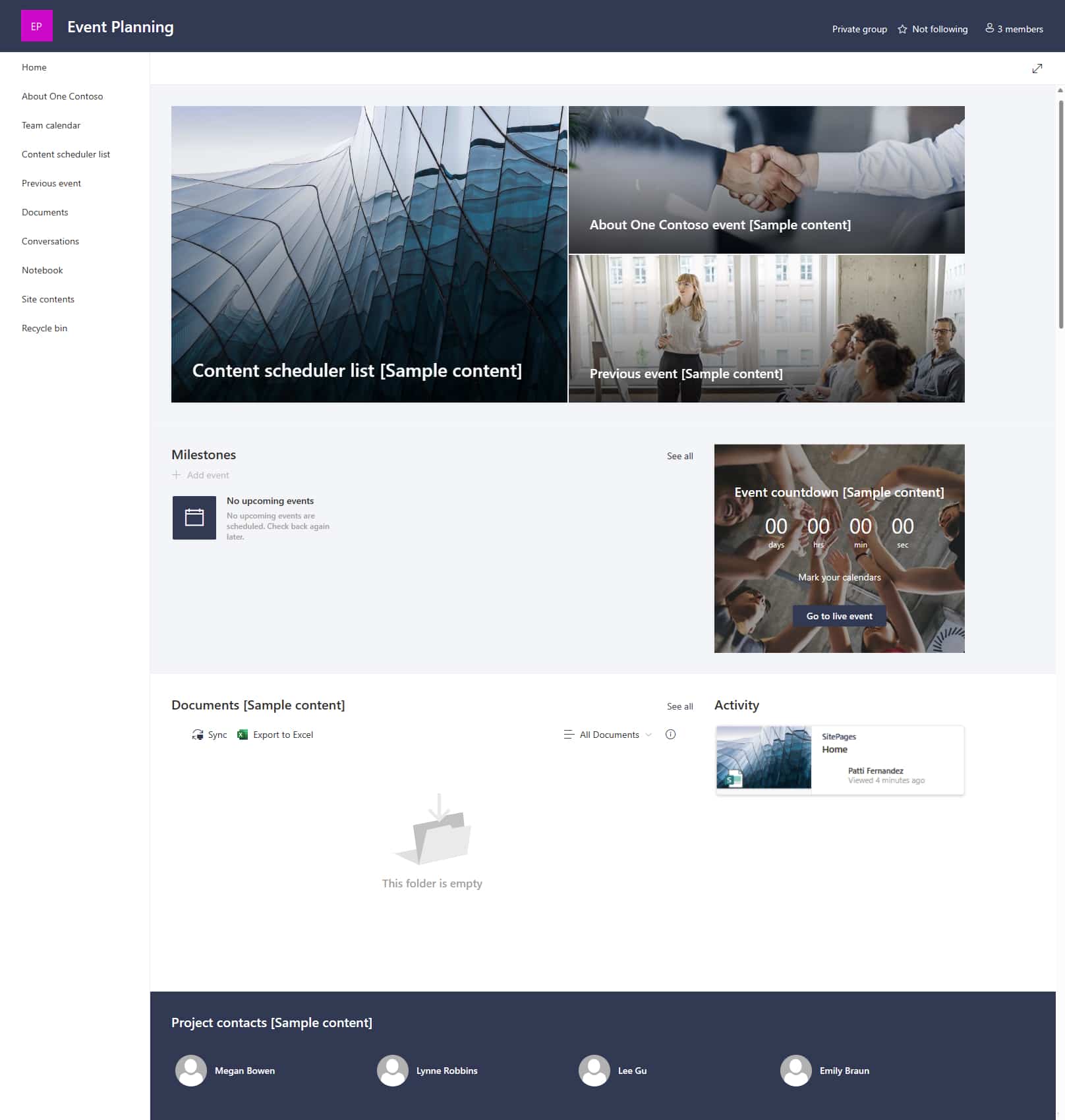 Template for creating a SharePoint site dedicated to event planning