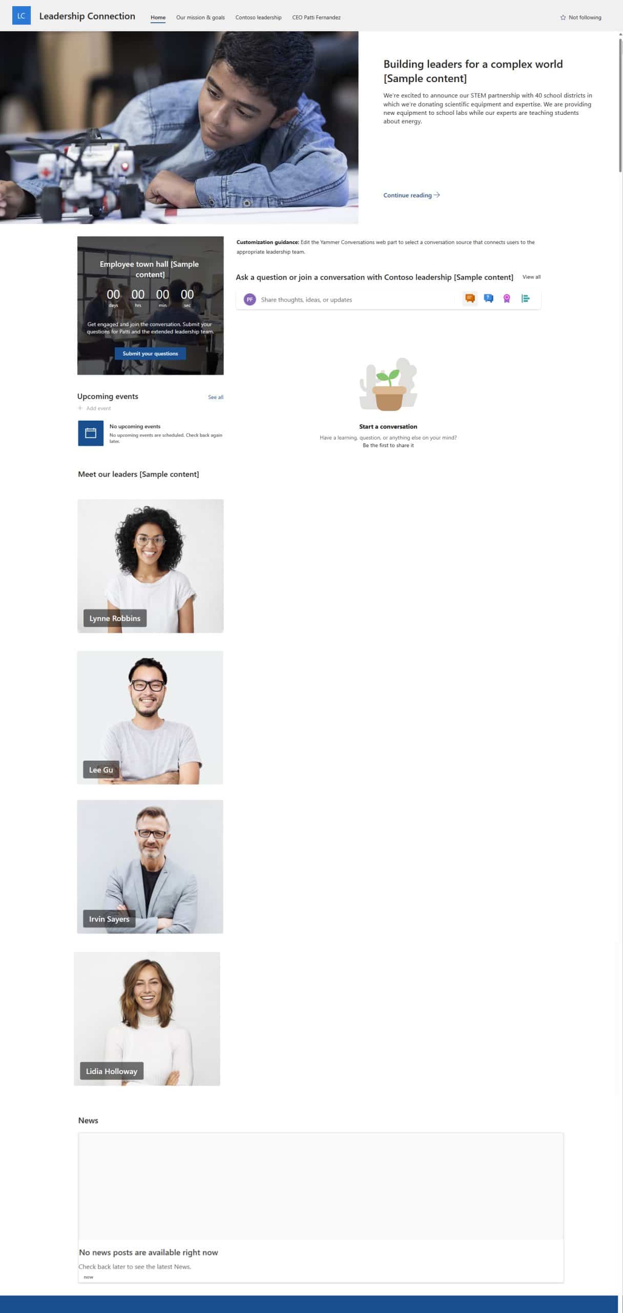 Template for creating a SharePoint site dedicated to management communications