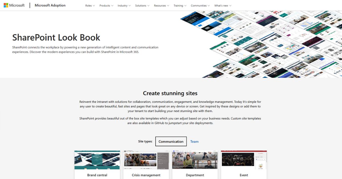 Choosing a SharePoint template from the Lookbook