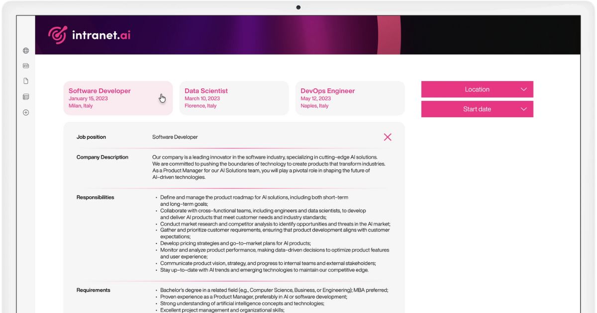 Promoting open positions in the SharePoint intranet of intranet.ai