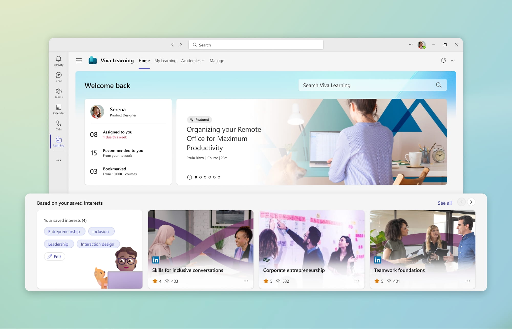 Suggested learning content in Viva Learning