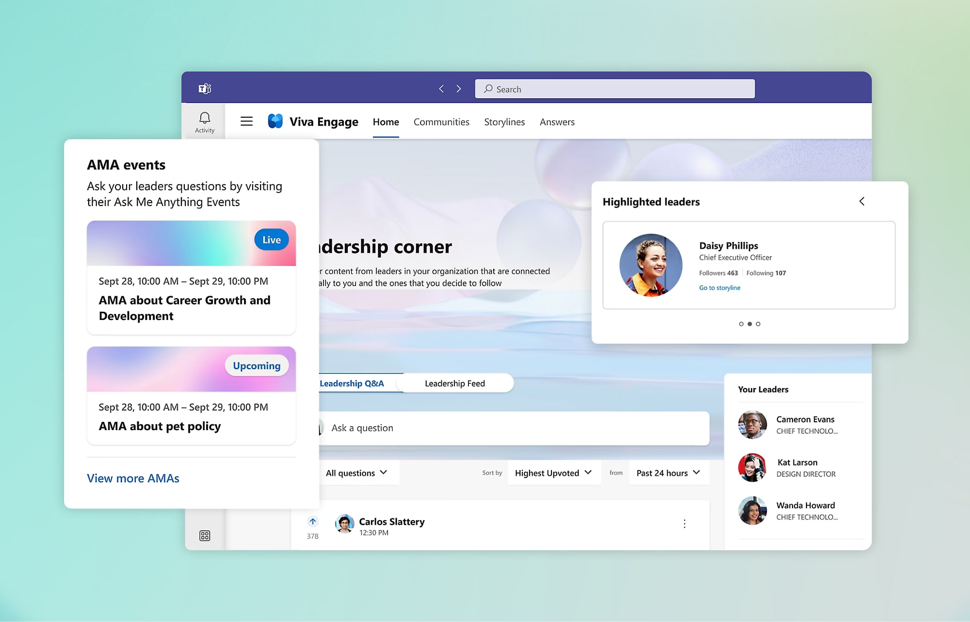 Overview of Leadership Corner in Viva Engage