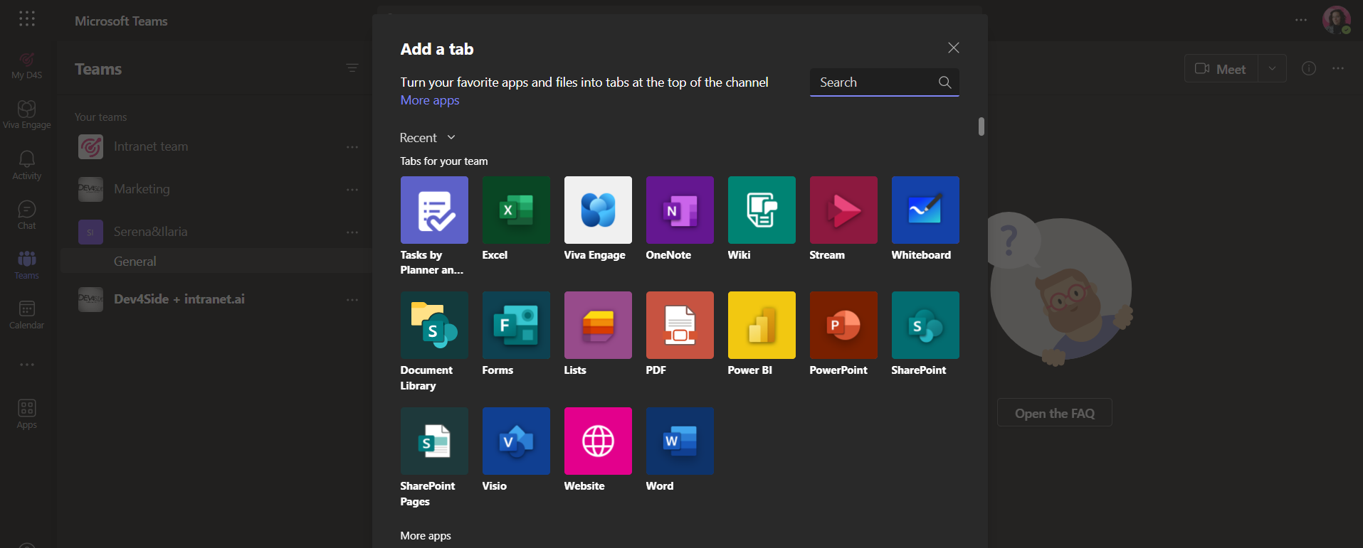 Adding a new tab to a Teams group