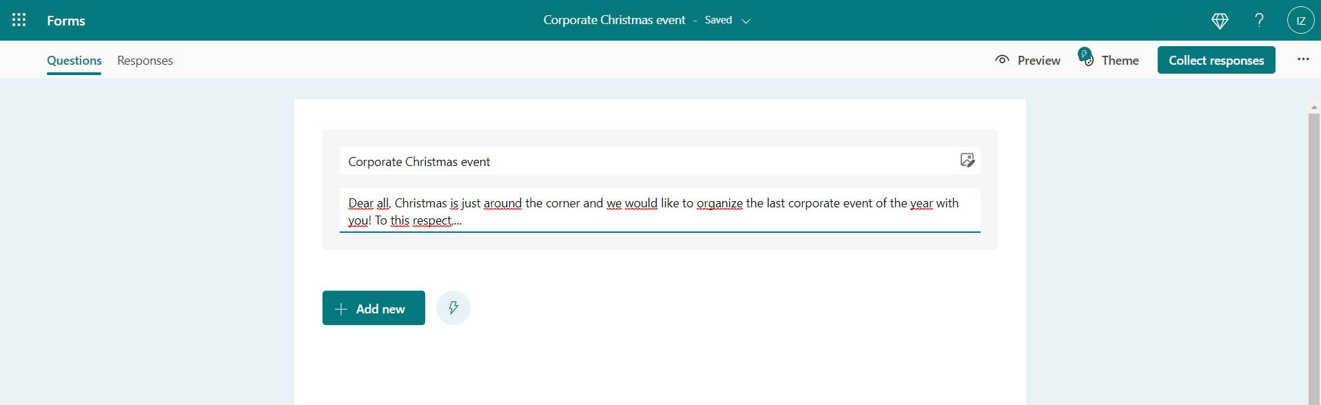 Writing the title and description of a new form in Microsoft Forms