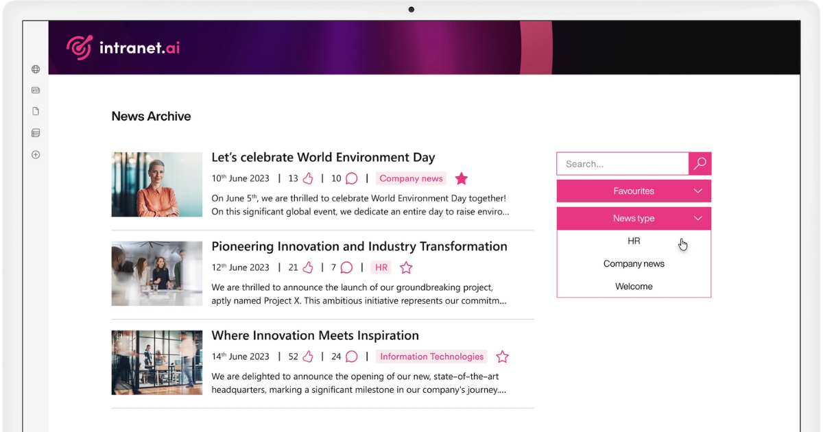 Viewing communications and tracking their performance in the SharePoint intranet by intranet.ai