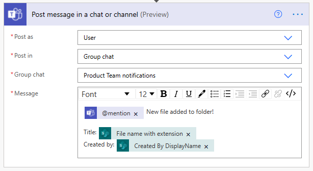 Automating the sending of notifications in Teams after adding a file in SharePoint